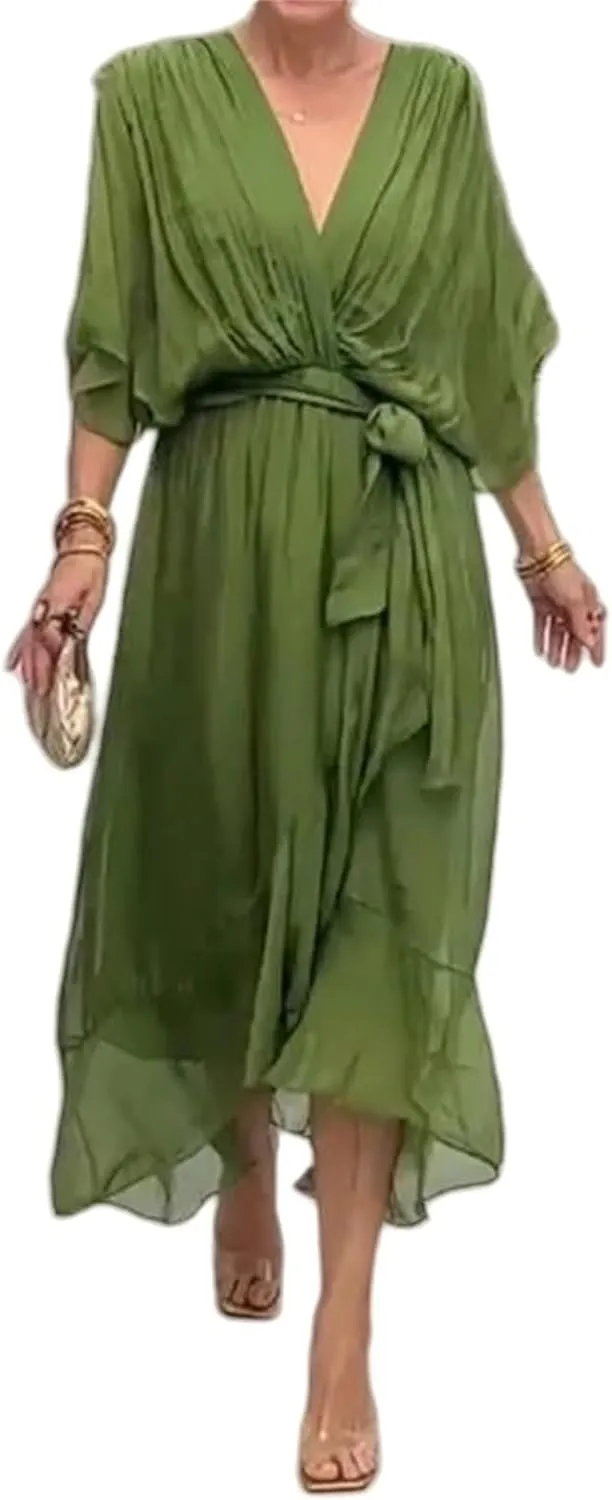 Stylish and Elegant V-Neck Maxi Dress, Stylish and Elegant Tiered Chiffon Maxi Dress, Women Summer Flowy Chiffon Gown