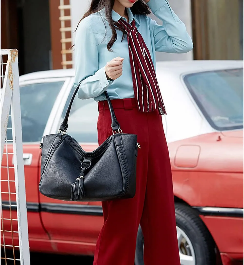 Stylish Brown Leather Crossbody Hobo Bag for Women with Tassel - Large Shoulder Handbag