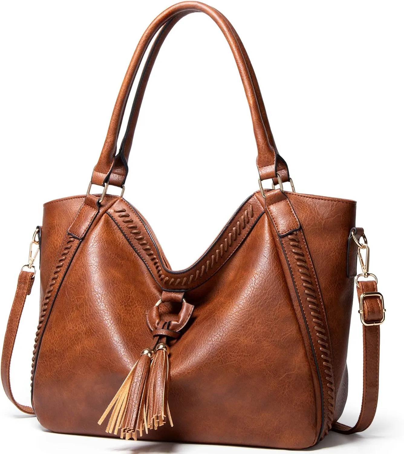 Stylish Brown Leather Crossbody Hobo Bag for Women with Tassel - Large Shoulder Handbag
