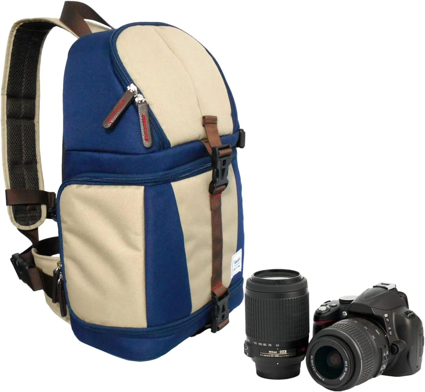 Stylish Camera Sling Backpack Bag for for DSLR Camera and lenses (Navy/Beige)
