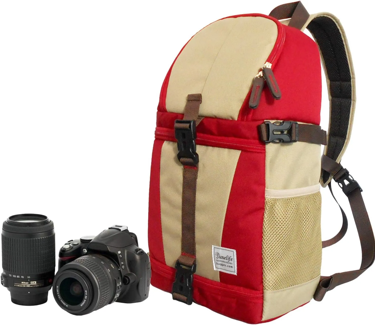 Stylish Camera Sling Backpack Bag for for DSLR Camera and lenses (Red/Beige)
