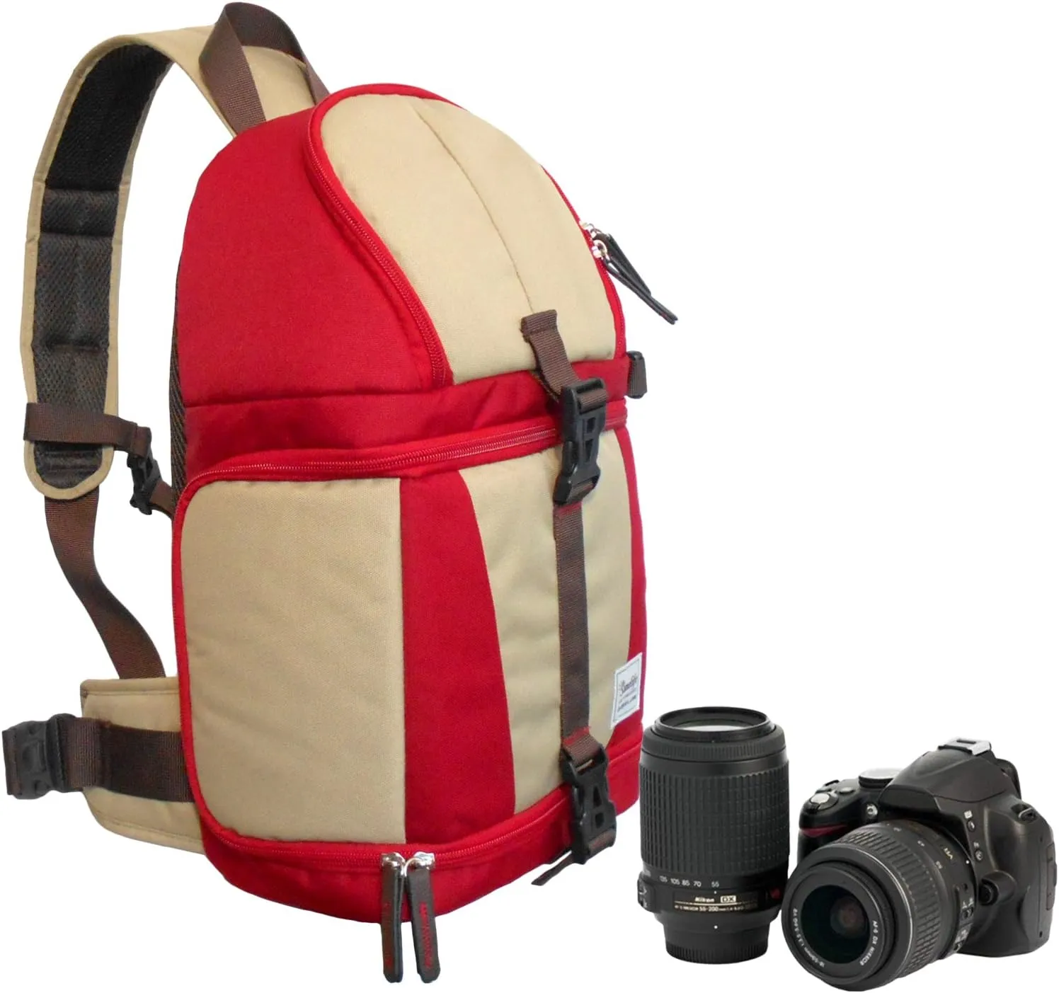 Stylish Camera Sling Backpack Bag for for DSLR Camera and lenses (Red/Beige)