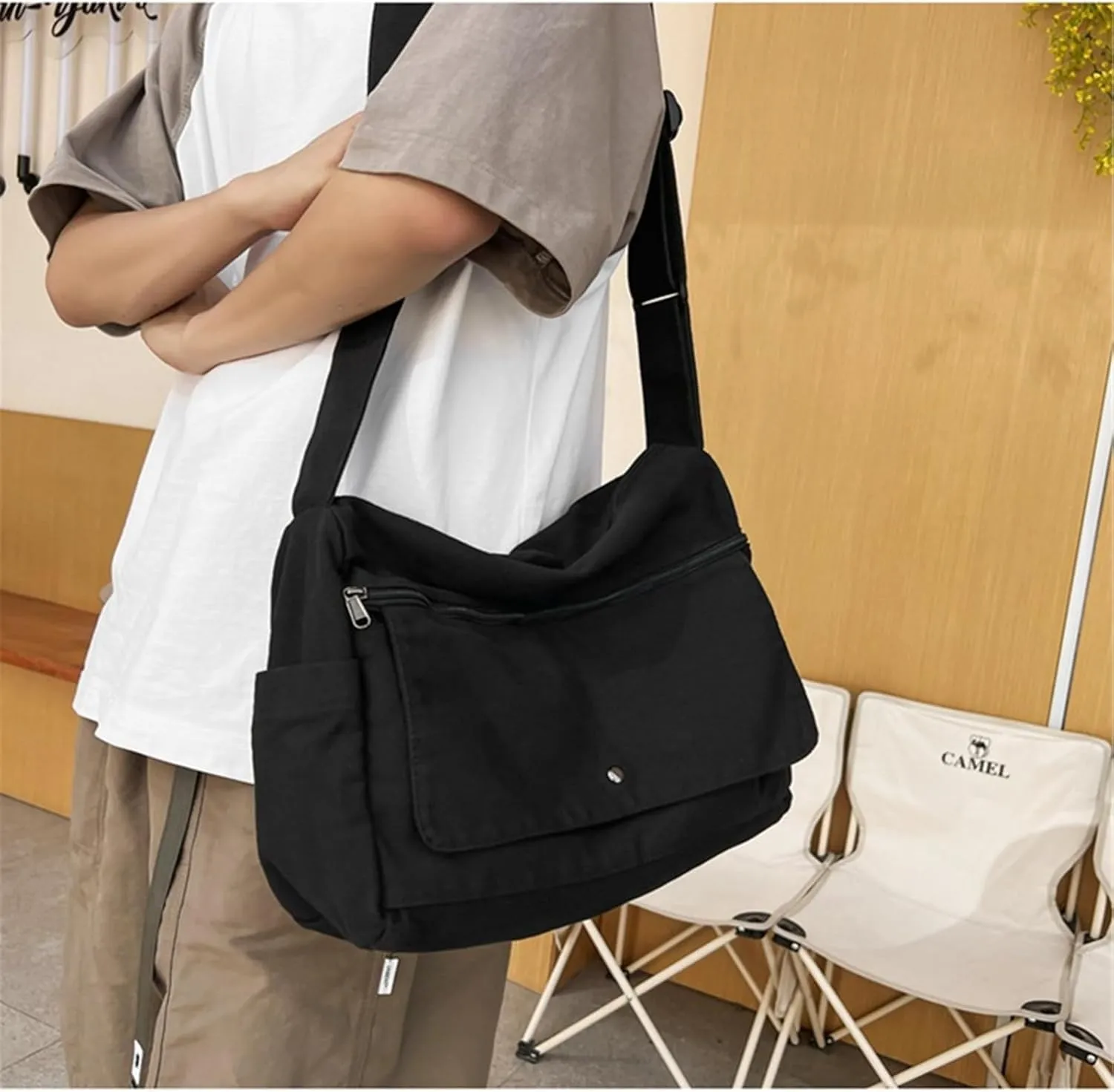 Stylish Canvas Crossbody Bag for Women Girls Vintage Messenger Bag with Adjustable Strap