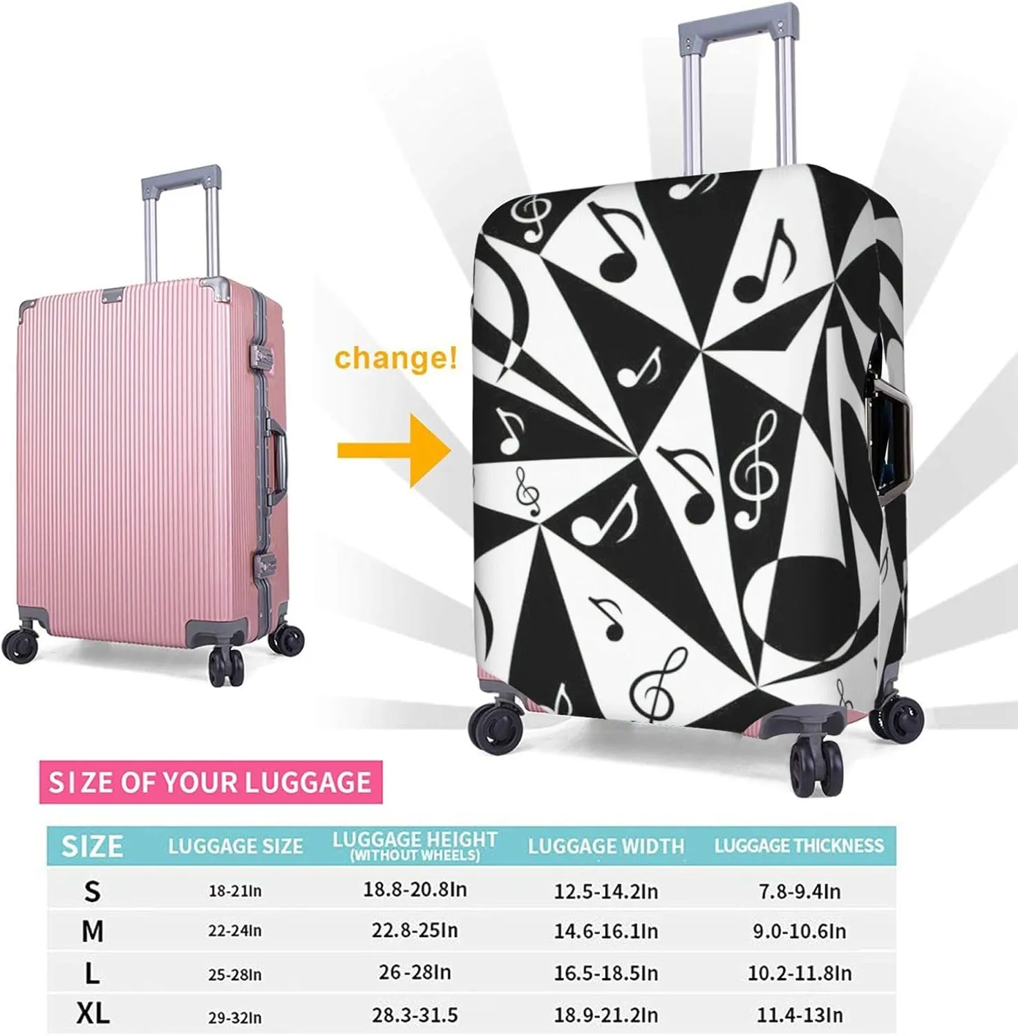 Stylish Musical Note Pattern Print Decorative Washable Luggage Cover Personalized Anti Scratch Suitcase Protector