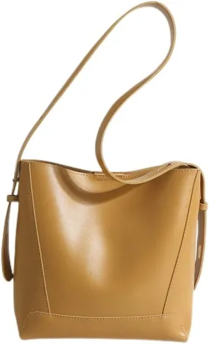 Stylish Vegan Leather Large Shoulder Bag for Women - Fashionable Crossbody Bucket Purse Tote (Brown)