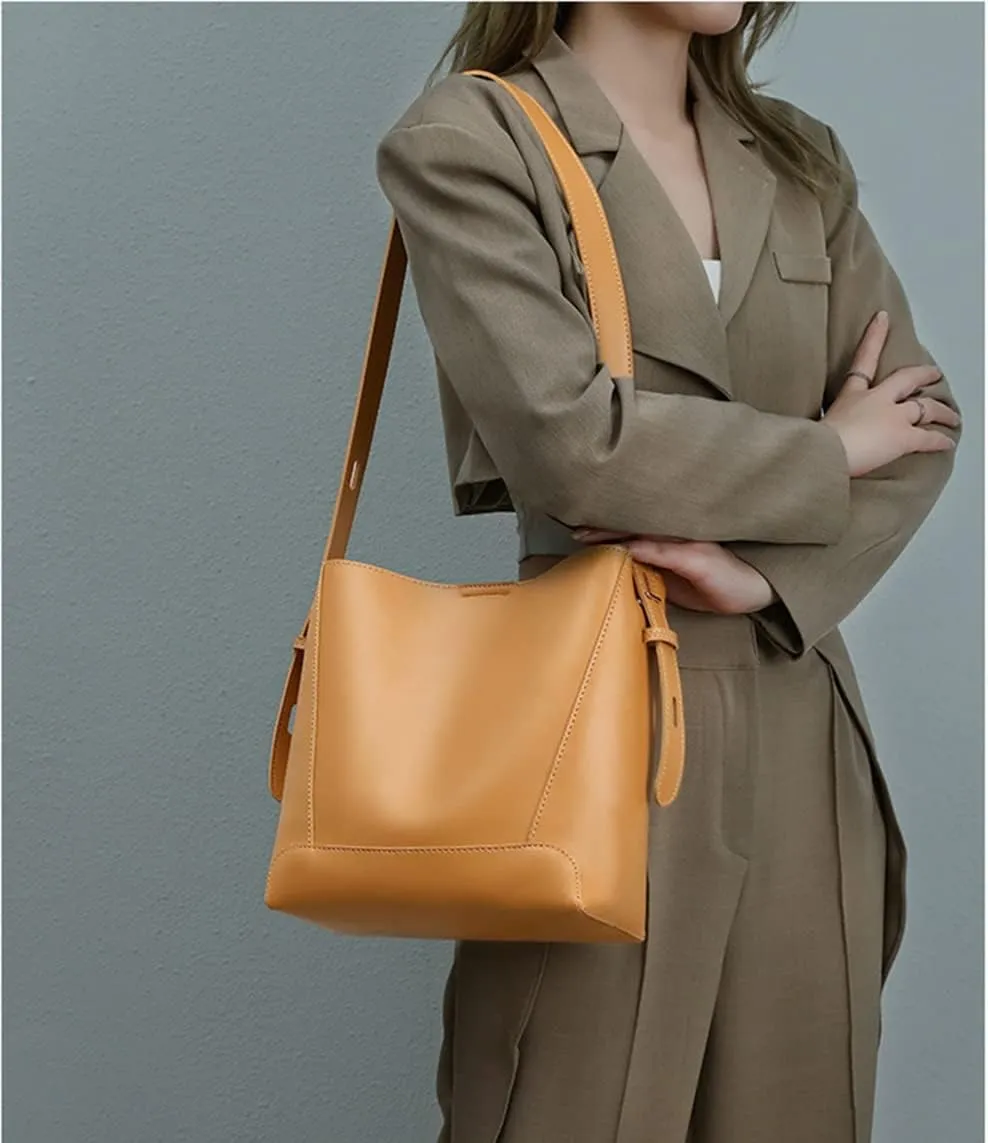 Stylish Vegan Leather Large Shoulder Bag for Women - Fashionable Crossbody Bucket Purse Tote (Brown)