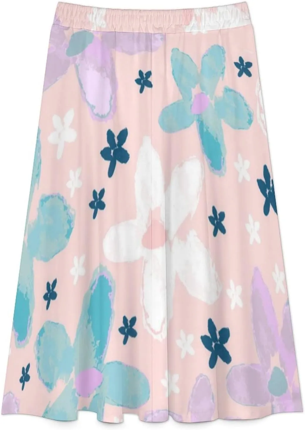 Stylish Vividity Floral Printed Midi Skirt High Elastic Waist Ruffling Flowy Office Skirt
