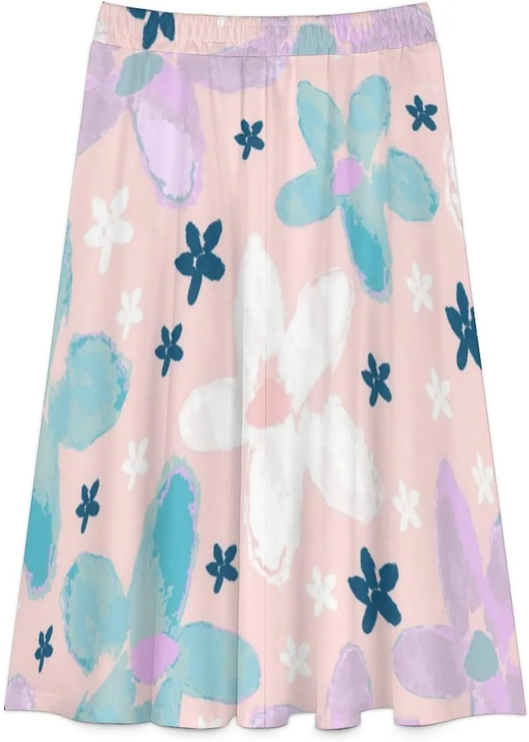 Stylish Vividity Floral Printed Midi Skirt High Elastic Waist Ruffling Flowy Office Skirt