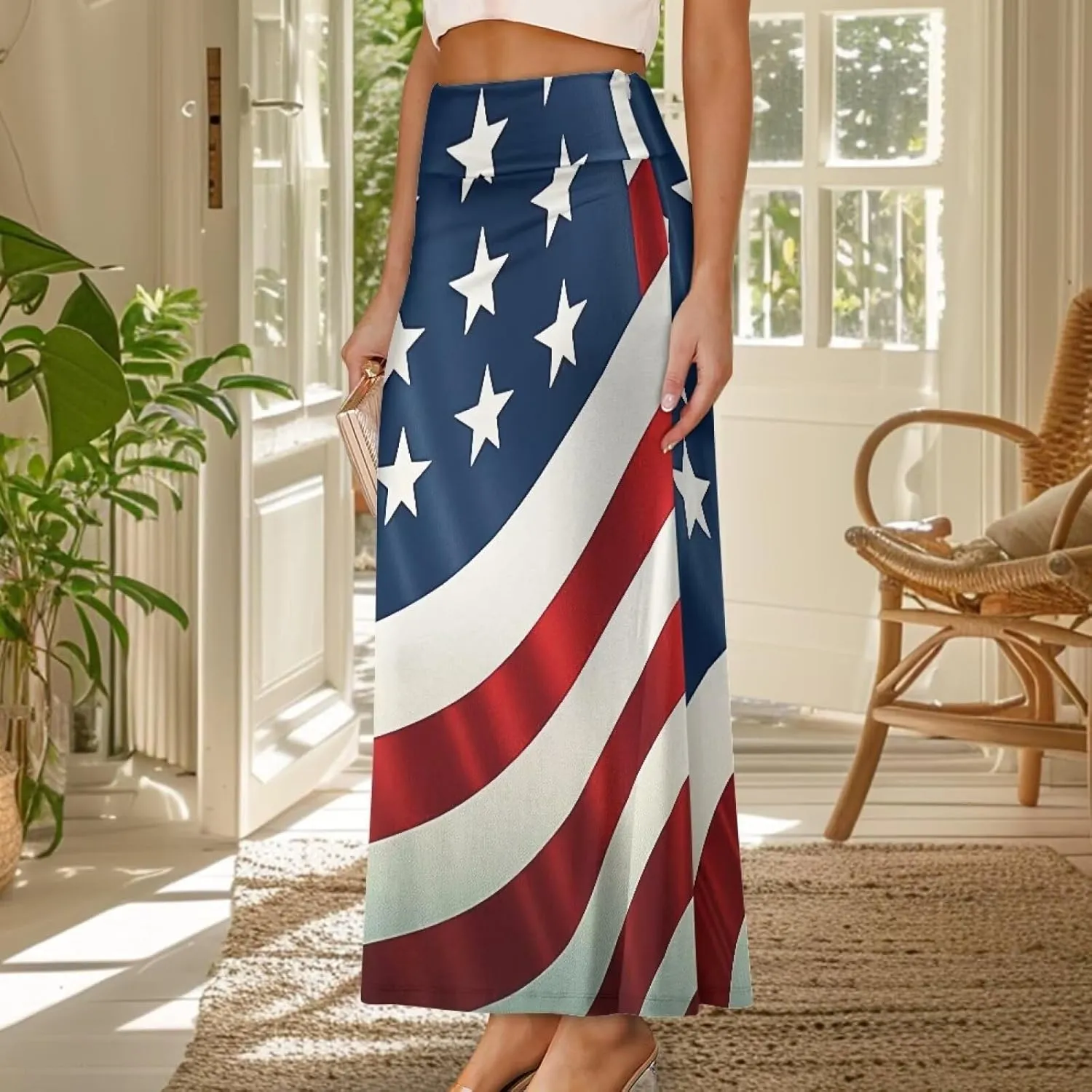 Summer Skirt for Women Empire Waist Dress Pencil Skirts with Side Zipper Lightweight Long Maxi Skirts Bohemian Skirt