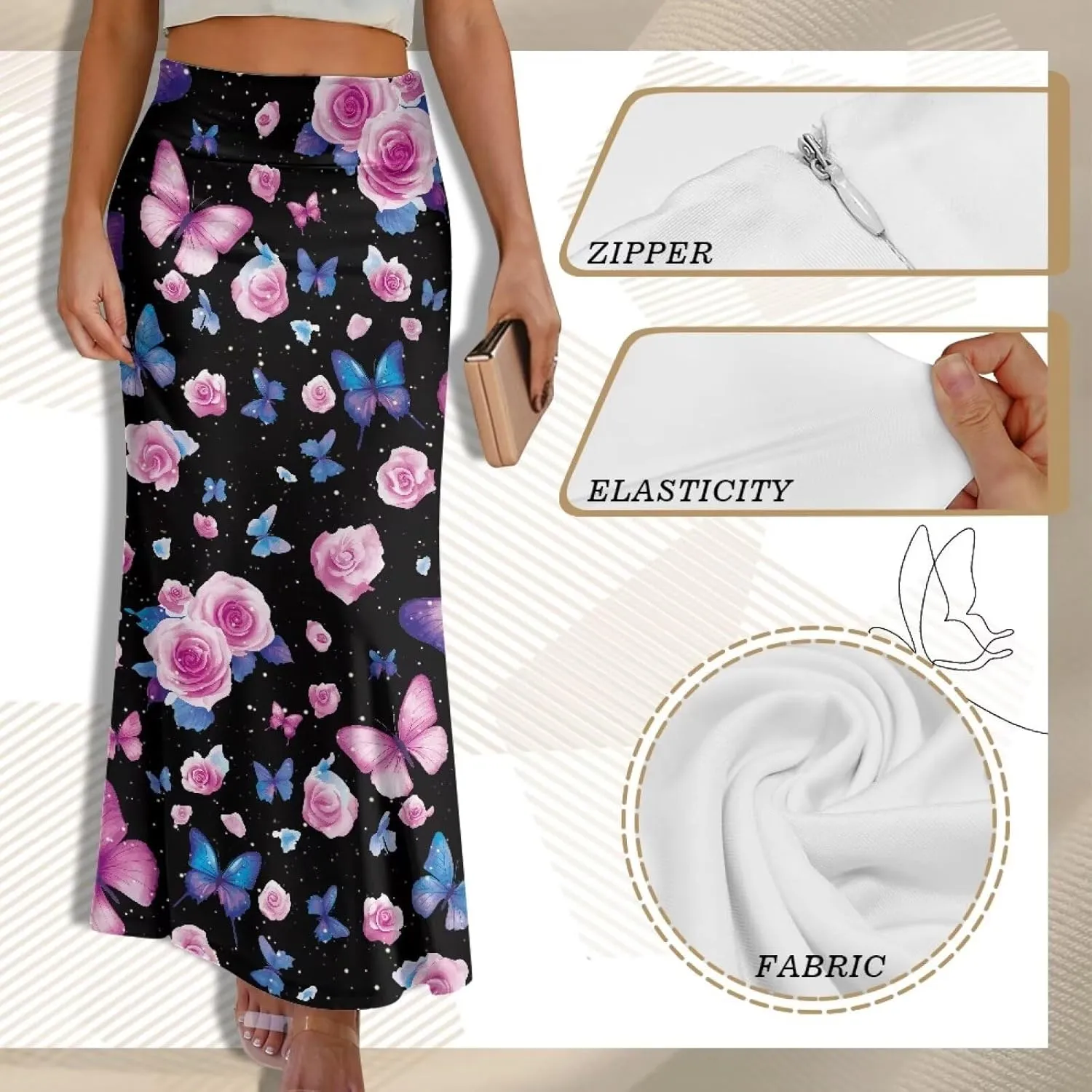 Summer Skirt for Women Empire Waist Dress Pencil Skirts with Side Zipper Lightweight Long Maxi Skirts Bohemian Skirt
