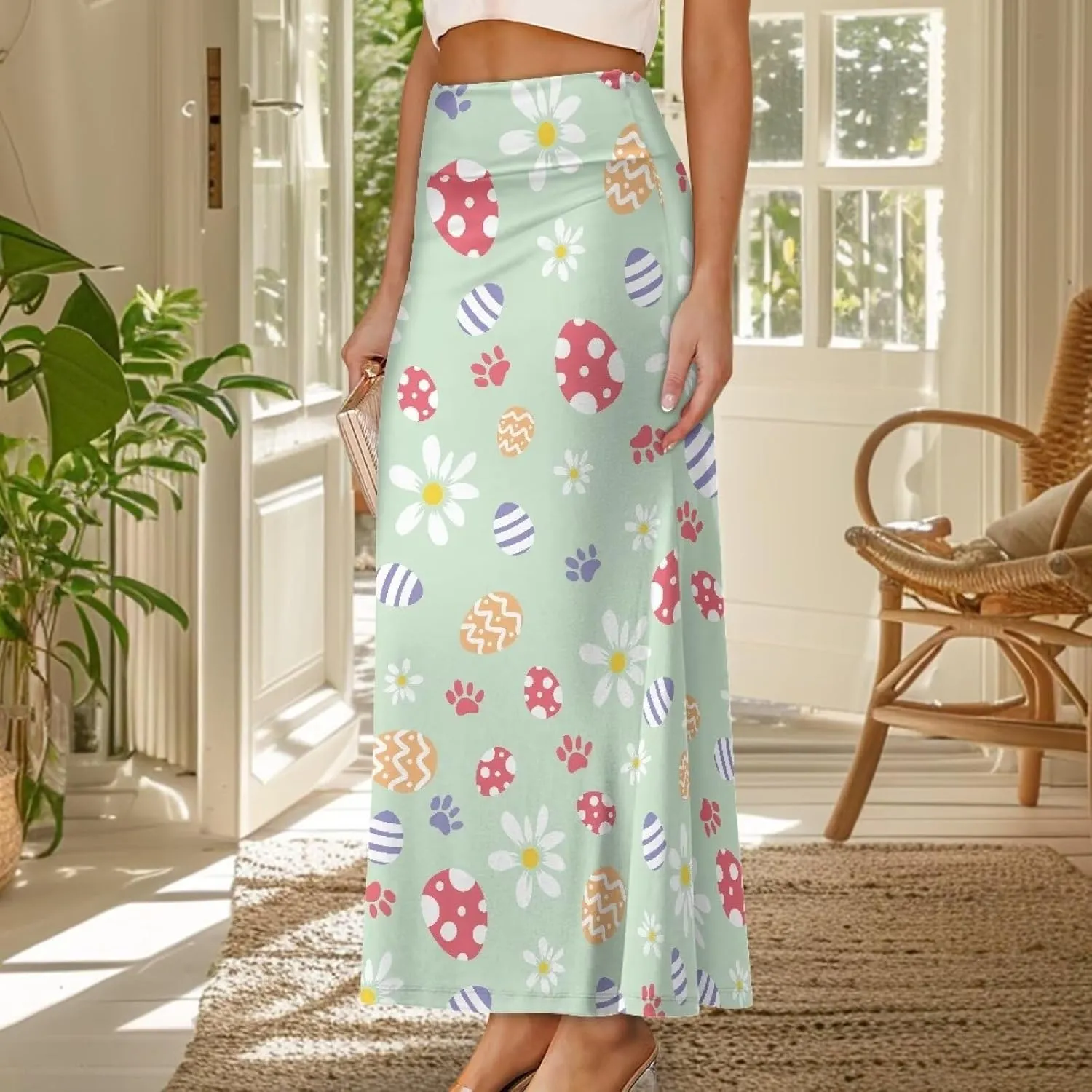 Summer Skirt for Women Empire Waist Dress Pencil Skirts with Side Zipper Lightweight Long Maxi Skirts Bohemian Skirt