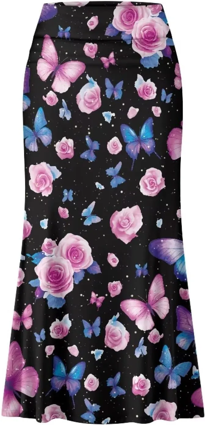 Summer Skirt for Women Empire Waist Dress Pencil Skirts with Side Zipper Lightweight Long Maxi Skirts Bohemian Skirt