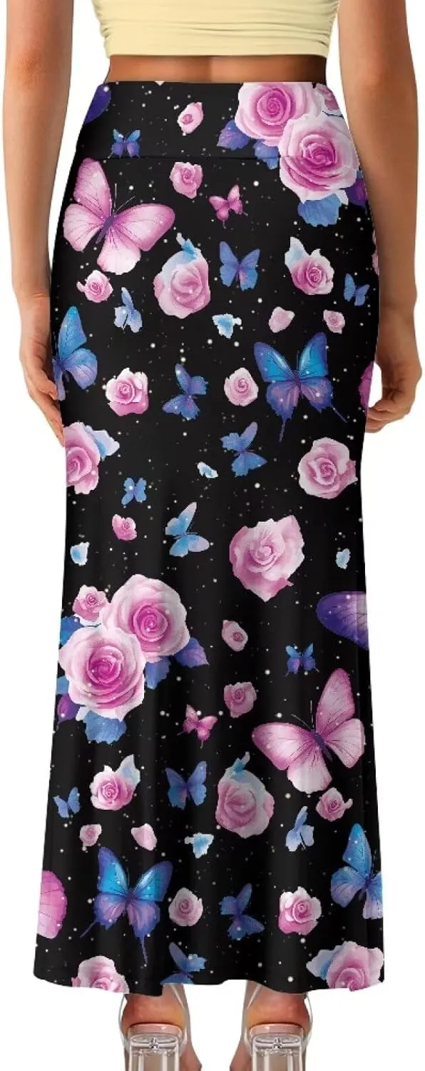 Summer Skirt for Women Empire Waist Dress Pencil Skirts with Side Zipper Lightweight Long Maxi Skirts Bohemian Skirt