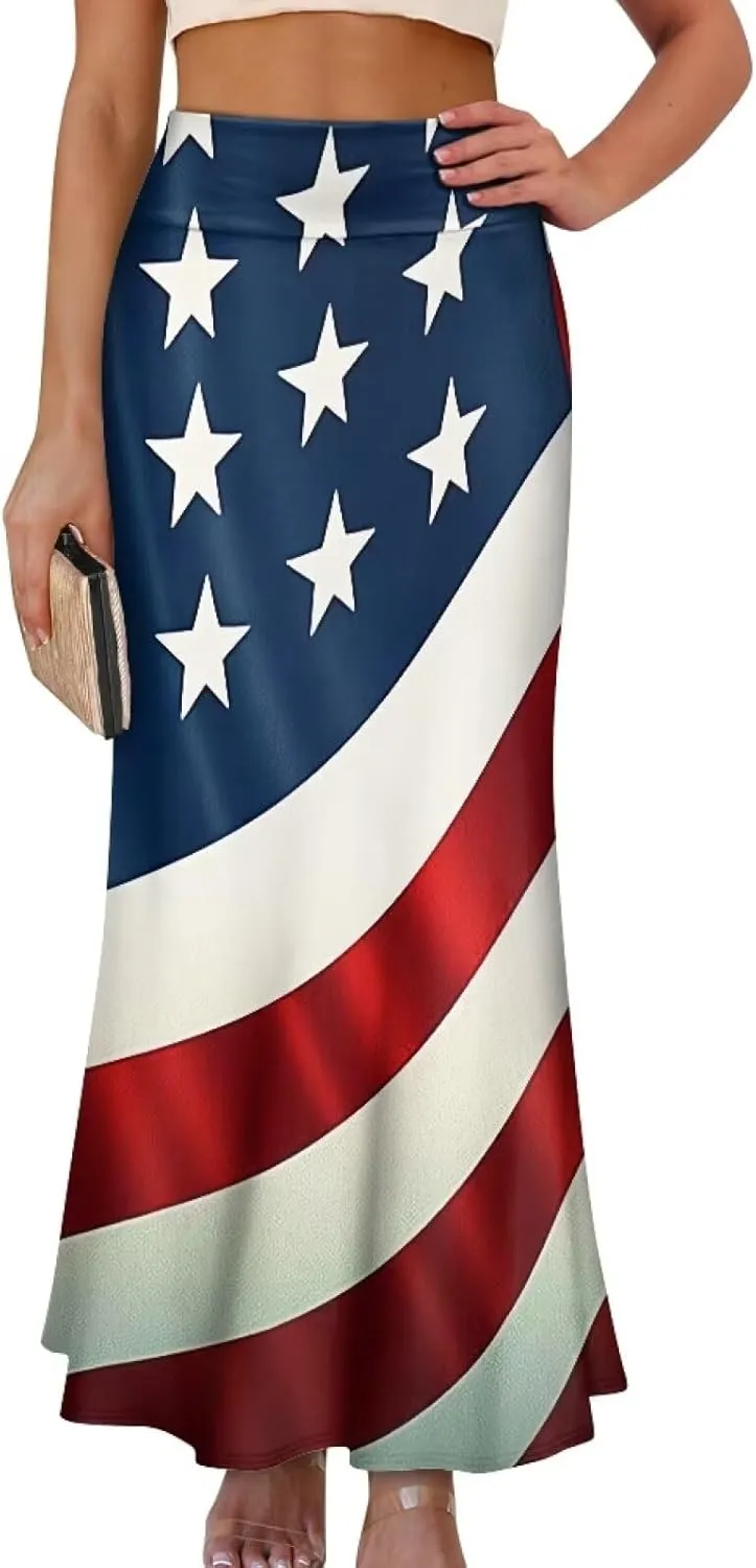 Summer Skirt for Women Empire Waist Dress Pencil Skirts with Side Zipper Lightweight Long Maxi Skirts Bohemian Skirt