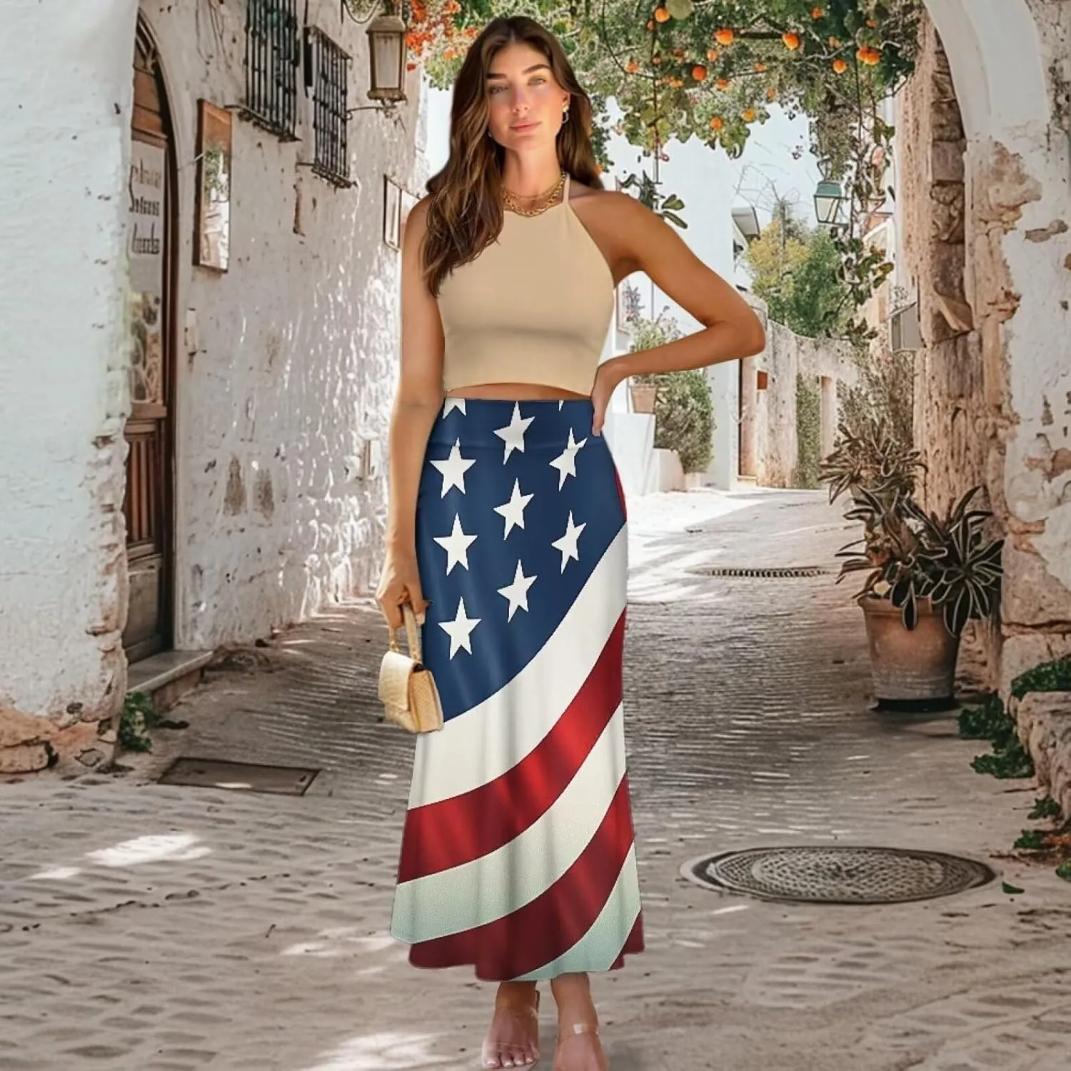 Summer Skirt for Women Empire Waist Dress Pencil Skirts with Side Zipper Lightweight Long Maxi Skirts Bohemian Skirt