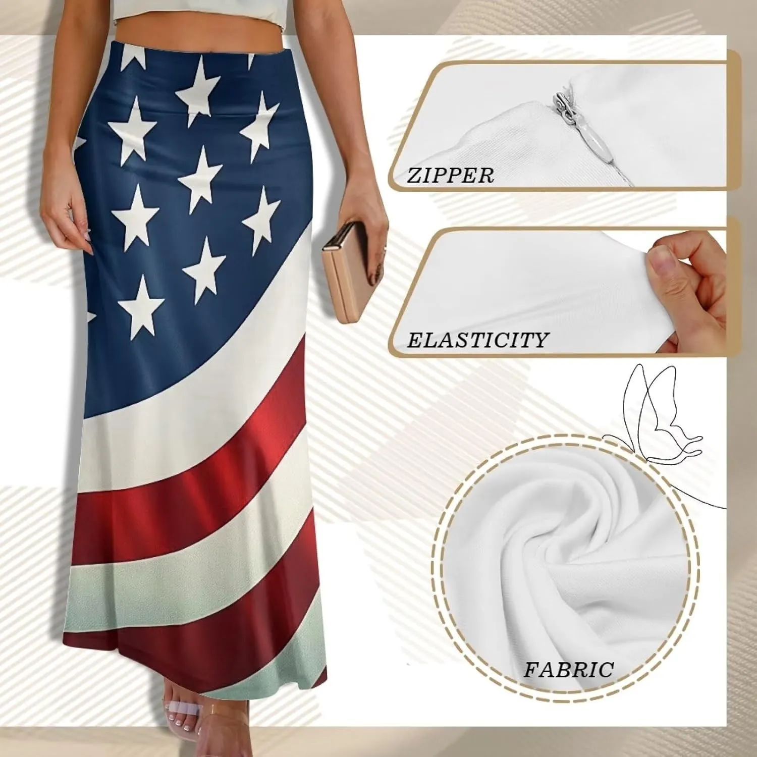 Summer Skirt for Women Empire Waist Dress Pencil Skirts with Side Zipper Lightweight Long Maxi Skirts Bohemian Skirt