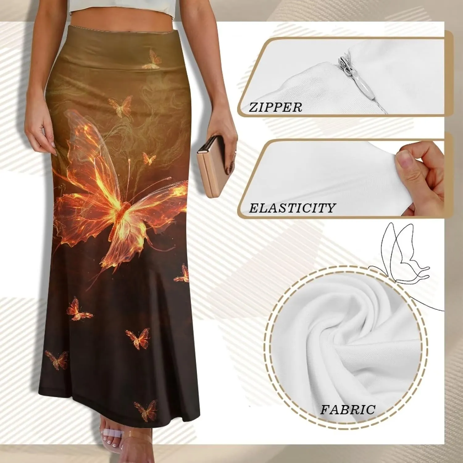 Summer Skirt for Women Empire Waist Dress Pencil Skirts with Side Zipper Lightweight Long Maxi Skirts Bohemian Skirt
