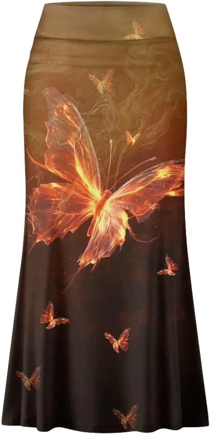 Summer Skirt for Women Empire Waist Dress Pencil Skirts with Side Zipper Lightweight Long Maxi Skirts Bohemian Skirt