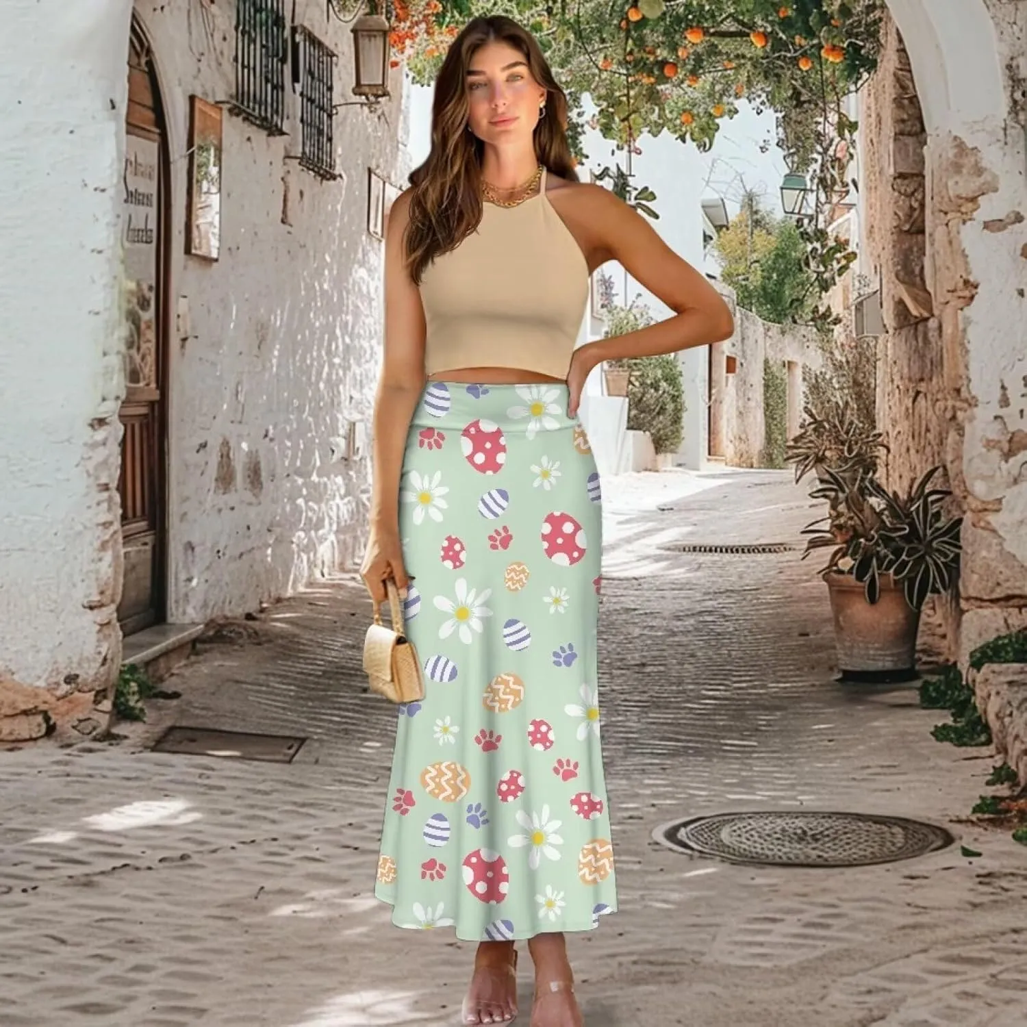 Summer Skirt for Women Empire Waist Dress Pencil Skirts with Side Zipper Lightweight Long Maxi Skirts Bohemian Skirt