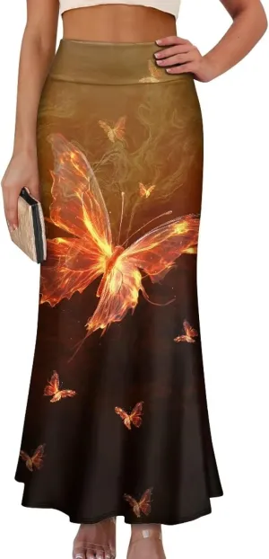Summer Skirt for Women Empire Waist Dress Pencil Skirts with Side Zipper Lightweight Long Maxi Skirts Bohemian Skirt