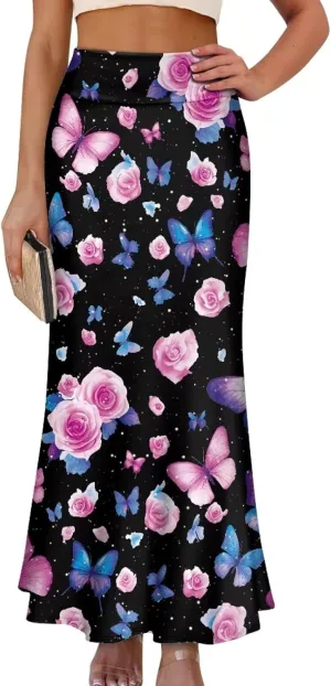 Summer Skirt for Women Empire Waist Dress Pencil Skirts with Side Zipper Lightweight Long Maxi Skirts Bohemian Skirt