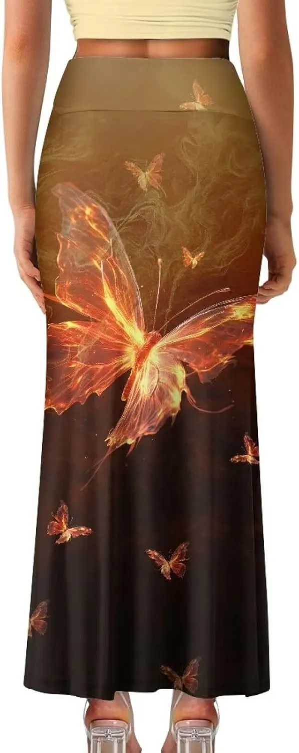 Summer Skirt for Women Empire Waist Dress Pencil Skirts with Side Zipper Lightweight Long Maxi Skirts Bohemian Skirt