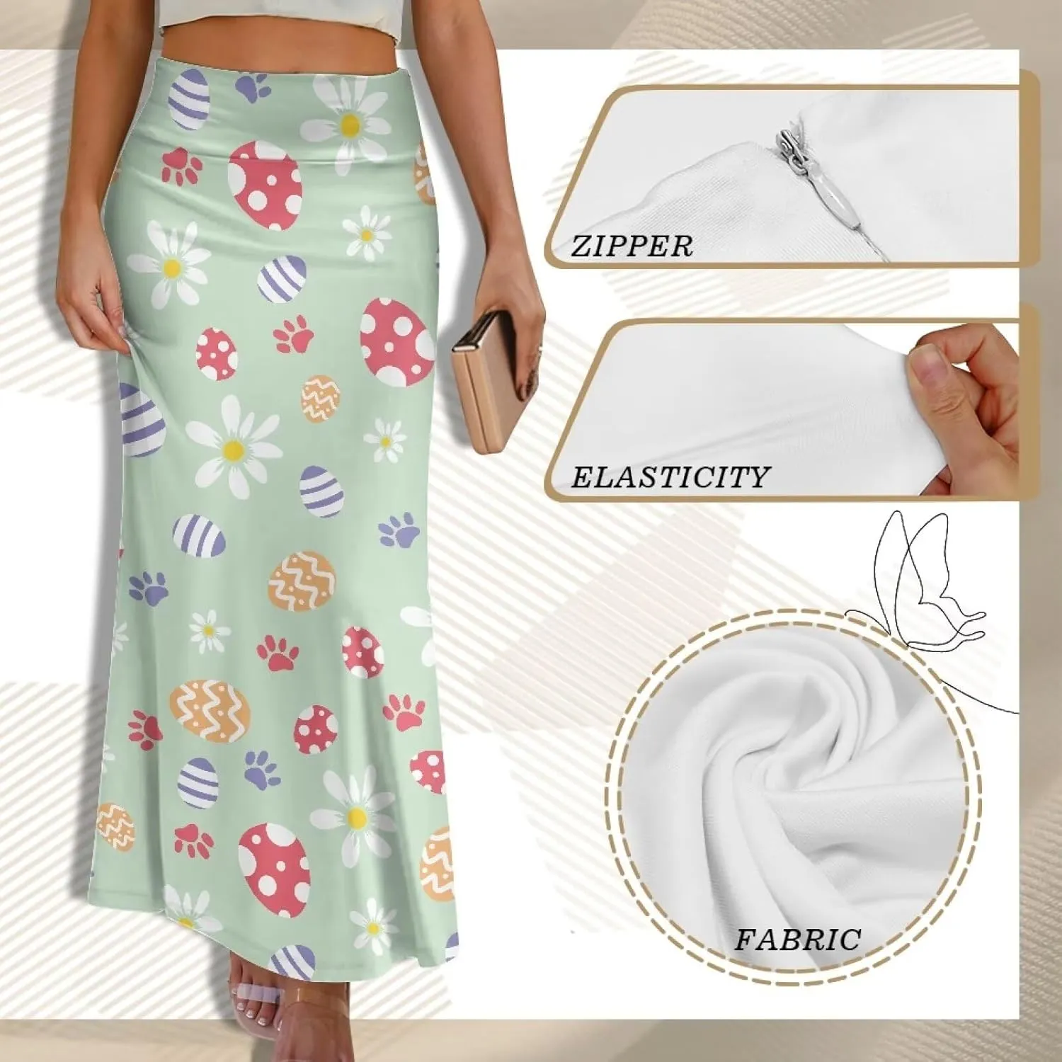 Summer Skirt for Women Empire Waist Dress Pencil Skirts with Side Zipper Lightweight Long Maxi Skirts Bohemian Skirt