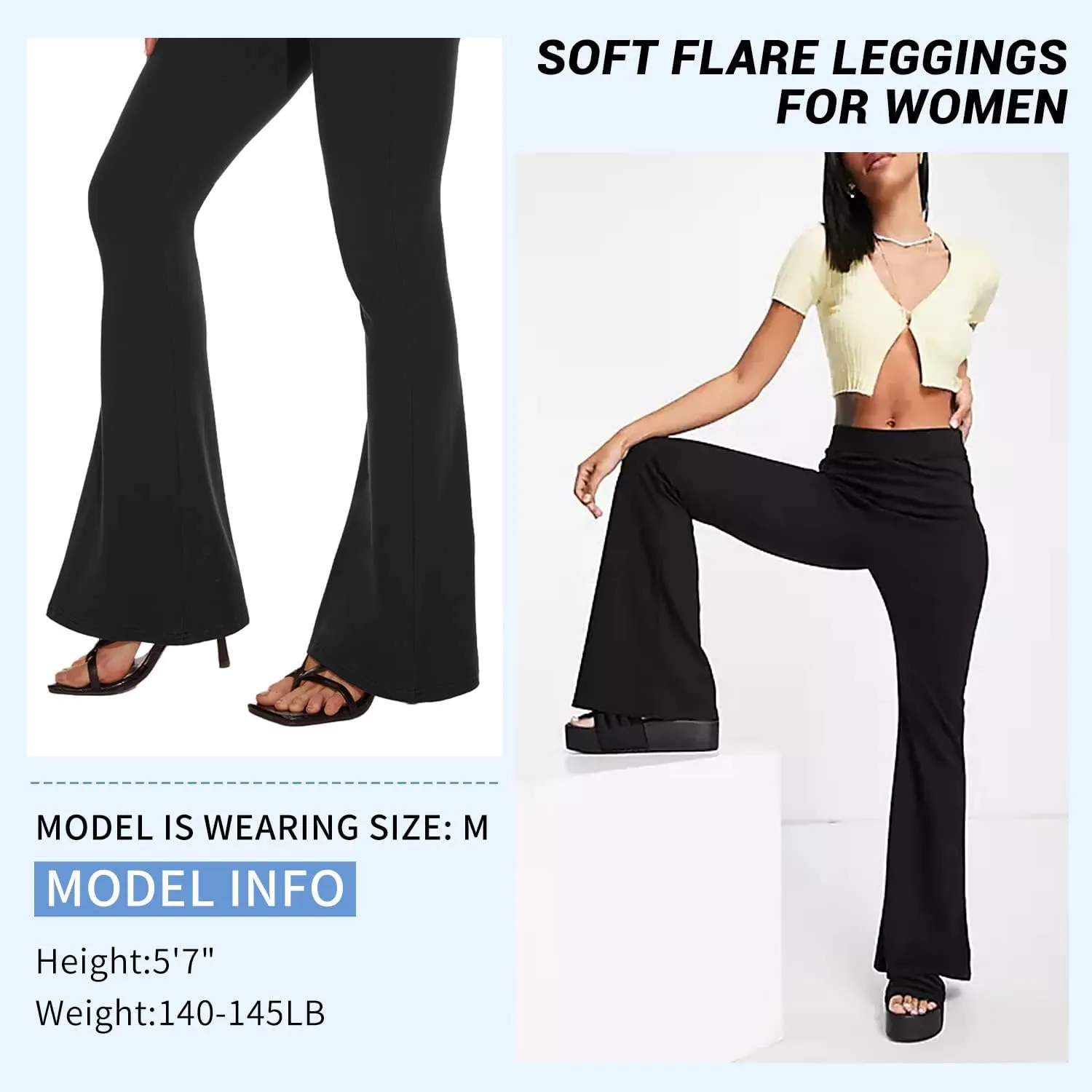 Sundwudu Black Flare Yoga Pants for Women - Soft High Waist Bootcut Leggings Tall & Long Bootleg Pants for Women