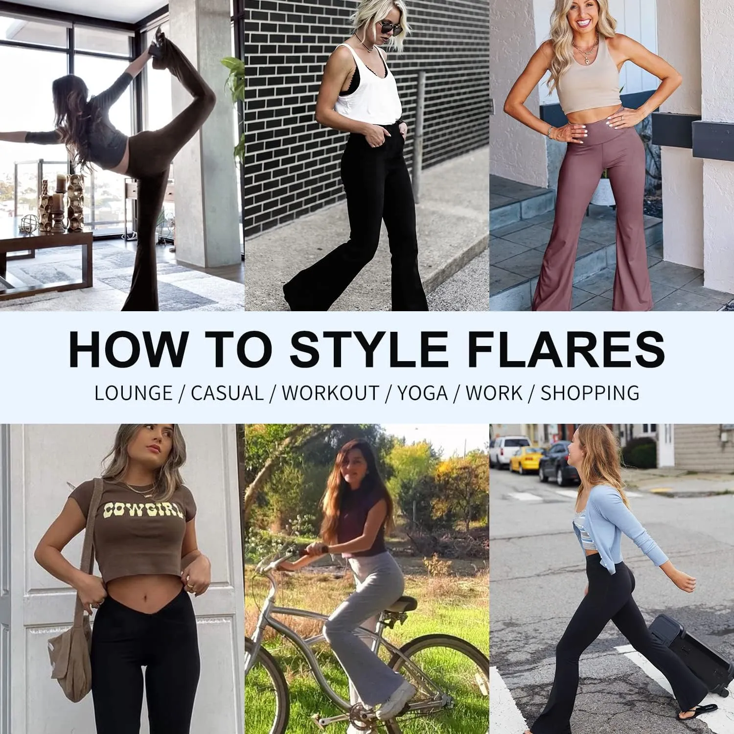 Sundwudu Black Flare Yoga Pants for Women - Soft High Waist Bootcut Leggings Tall & Long Bootleg Pants for Women