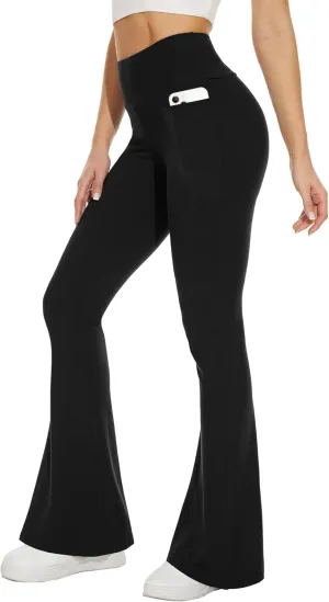 Sundwudu Black Flare Yoga Pants for Women - Soft High Waist Bootcut Leggings Tall & Long Bootleg Pants for Women