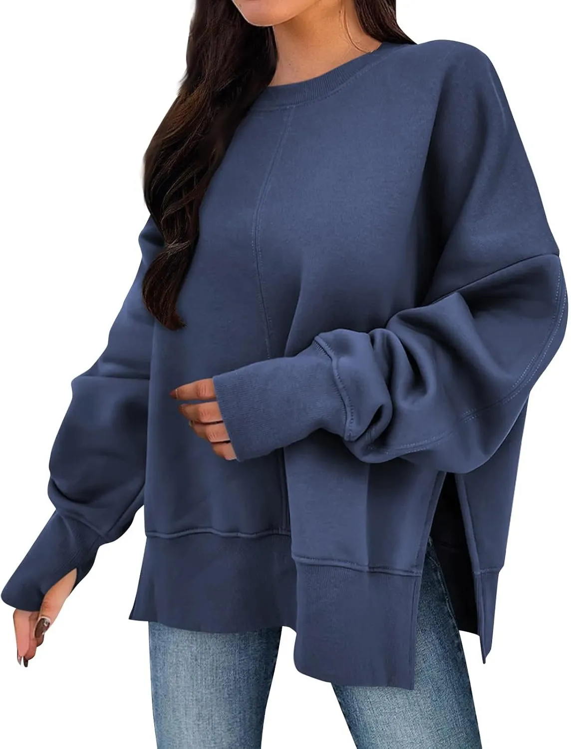 Sweaters for Women Oversized Sweatshirt Side Split Solid Plain Comfort Hoodie with Thumb Hole Fall Fashion 2024