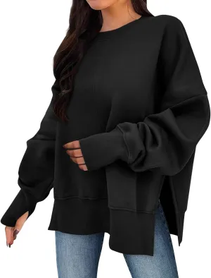 Sweaters for Women Oversized Sweatshirt Side Split Solid Plain Comfort Hoodie with Thumb Hole Fall Fashion 2024
