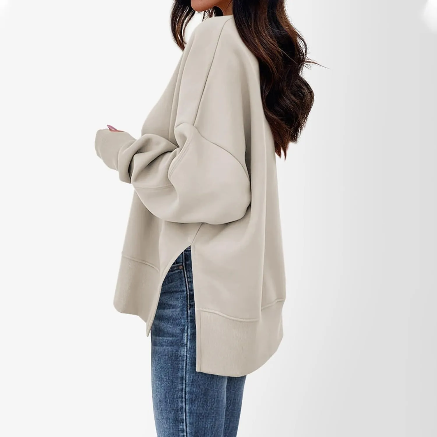 Sweaters for Women Oversized Sweatshirt Side Split Solid Plain Comfort Hoodie with Thumb Hole Fall Fashion 2024
