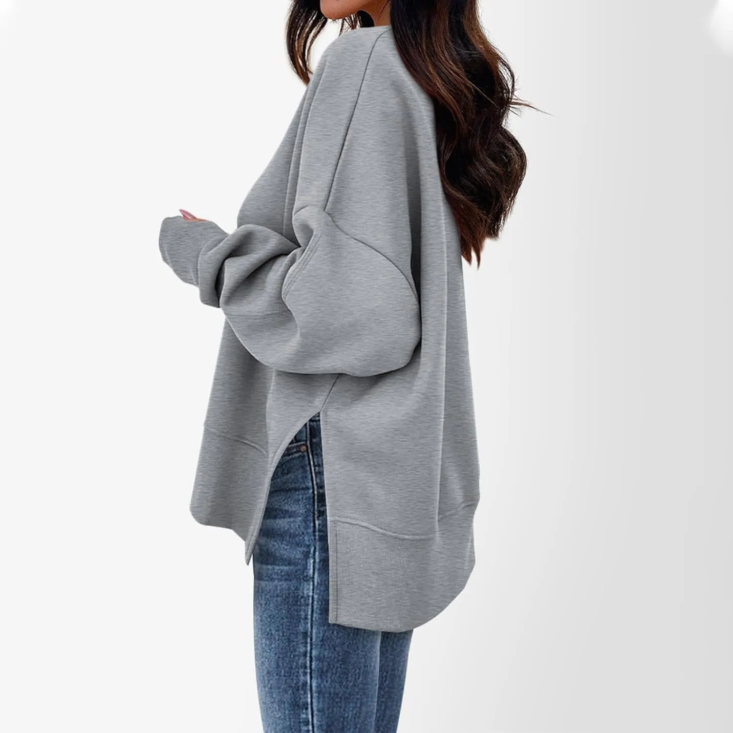 Sweaters for Women Oversized Sweatshirt Side Split Solid Plain Comfort Hoodie with Thumb Hole Fall Fashion 2024