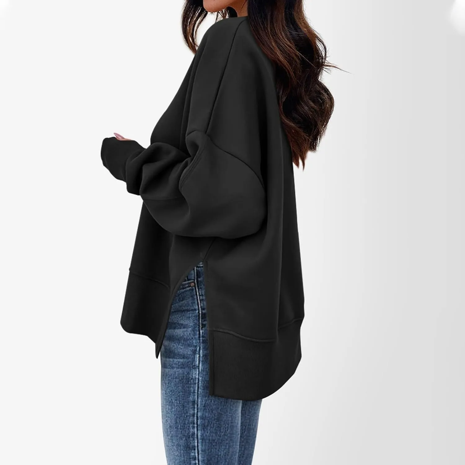 Sweaters for Women Oversized Sweatshirt Side Split Solid Plain Comfort Hoodie with Thumb Hole Fall Fashion 2024
