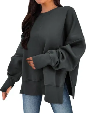 Sweaters for Women Oversized Sweatshirt Side Split Solid Plain Comfort Hoodie with Thumb Hole Fall Fashion 2024