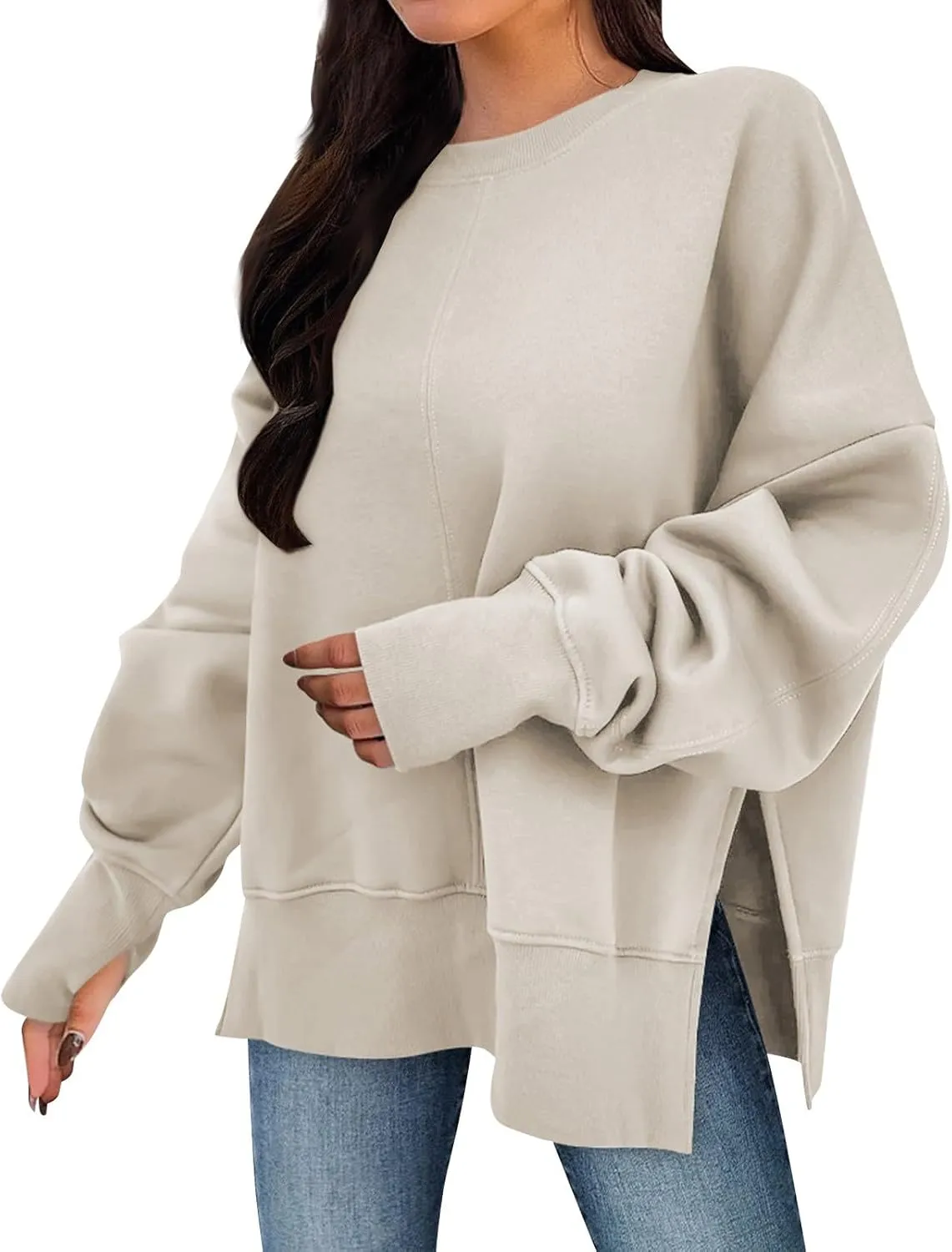 Sweaters for Women Oversized Sweatshirt Side Split Solid Plain Comfort Hoodie with Thumb Hole Fall Fashion 2024