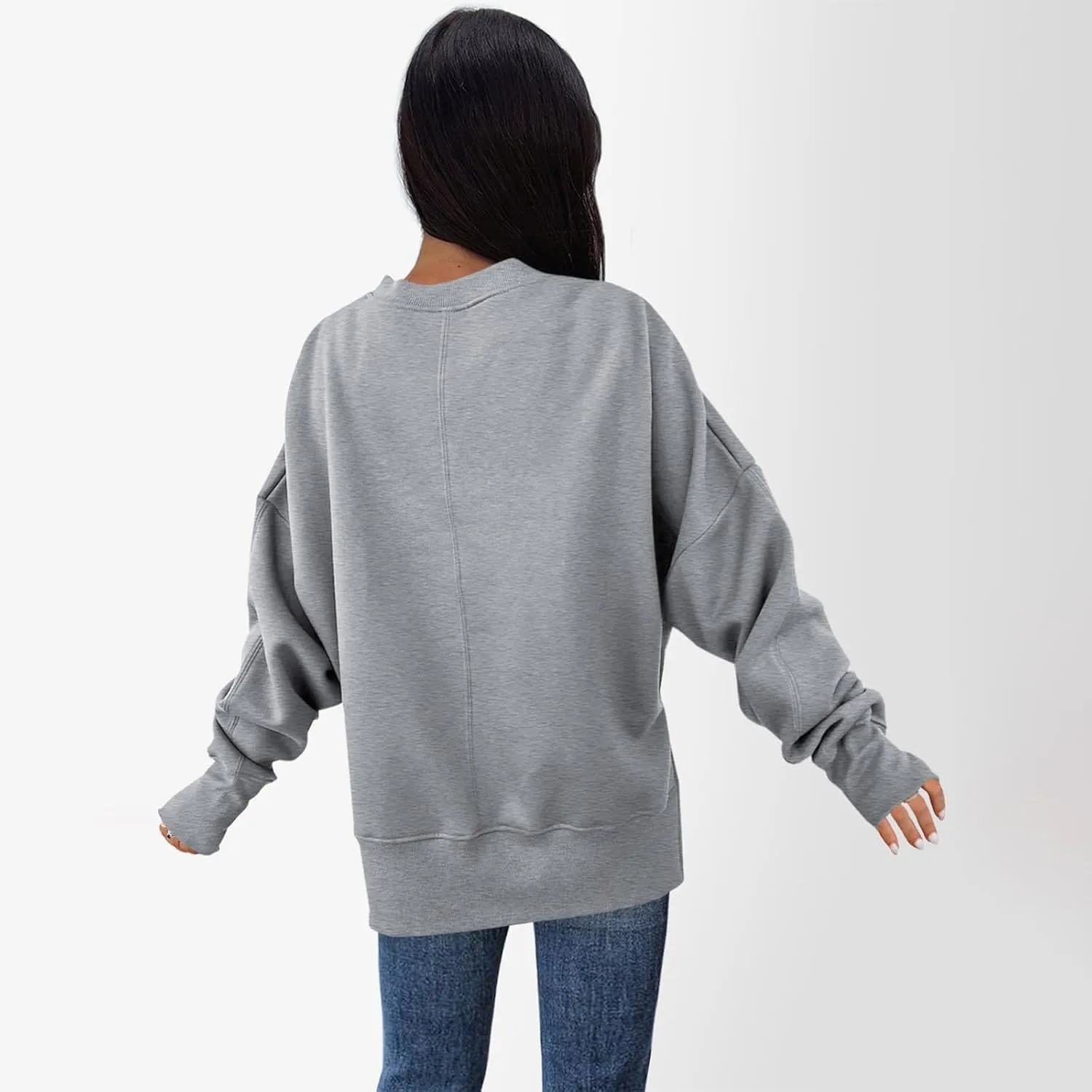 Sweaters for Women Oversized Sweatshirt Side Split Solid Plain Comfort Hoodie with Thumb Hole Fall Fashion 2024