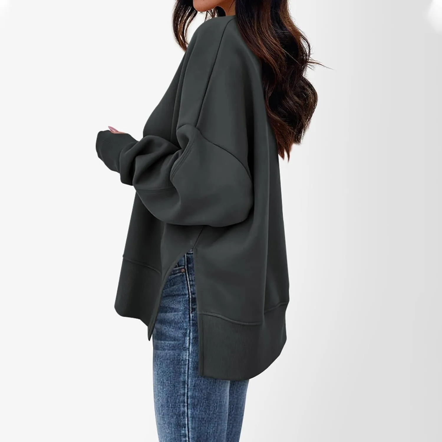 Sweaters for Women Oversized Sweatshirt Side Split Solid Plain Comfort Hoodie with Thumb Hole Fall Fashion 2024