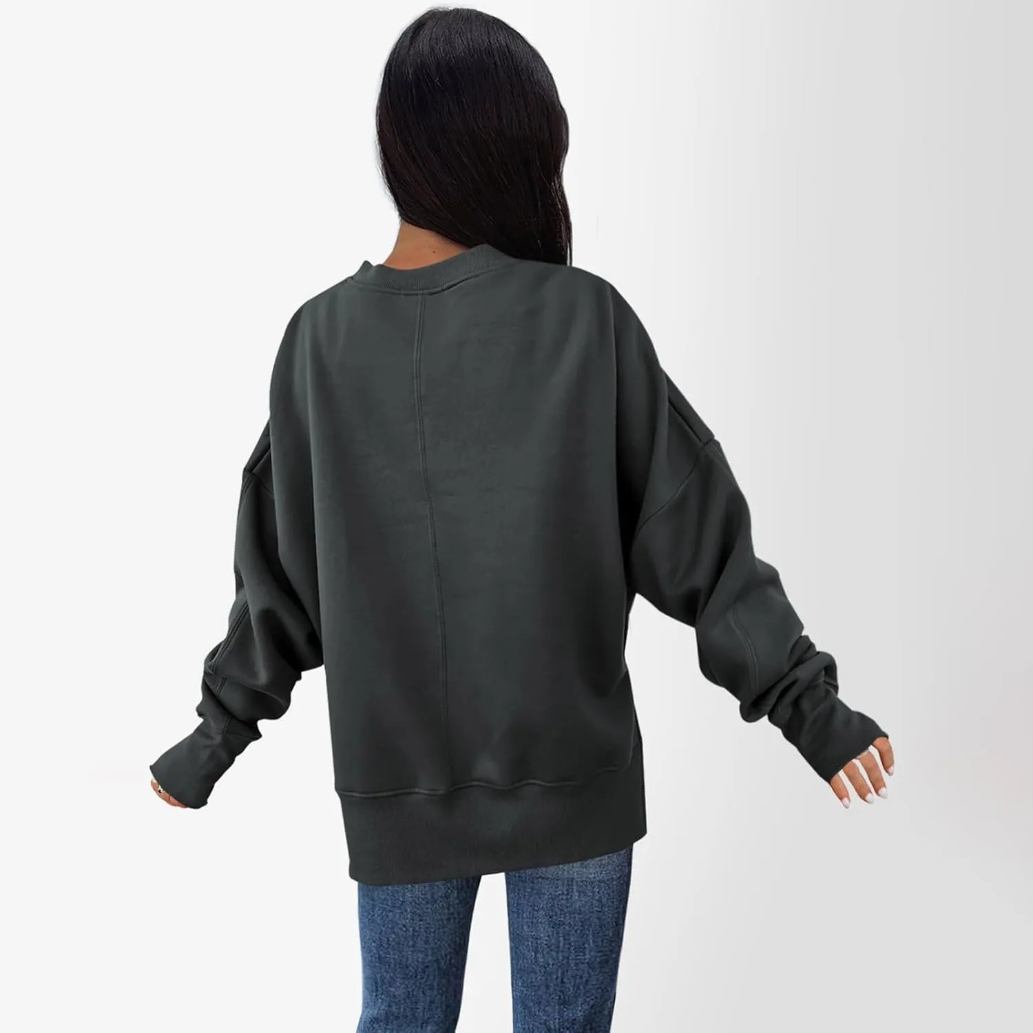 Sweaters for Women Oversized Sweatshirt Side Split Solid Plain Comfort Hoodie with Thumb Hole Fall Fashion 2024