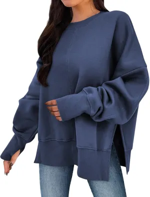 Sweaters for Women Oversized Sweatshirt Side Split Solid Plain Comfort Hoodie with Thumb Hole Fall Fashion 2024