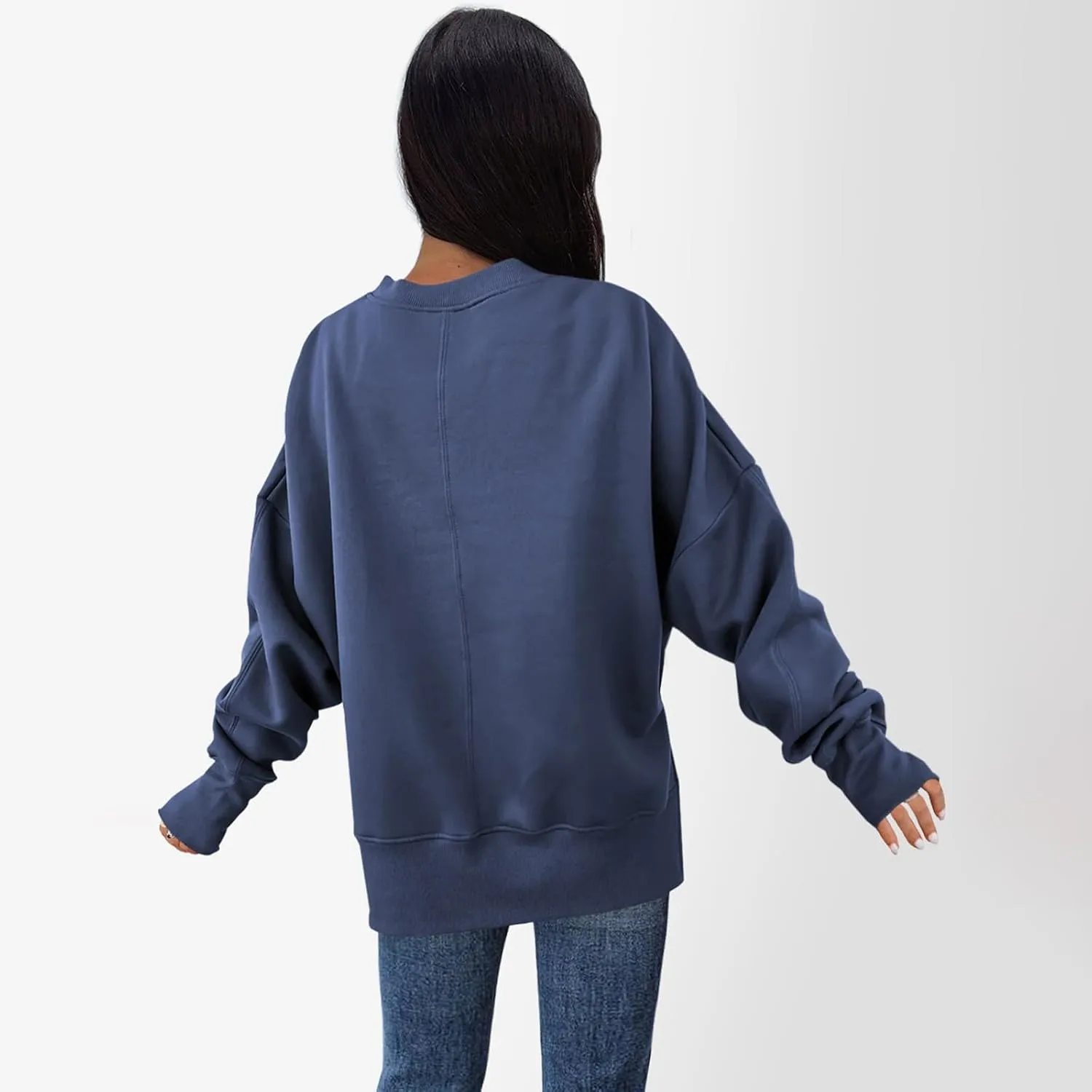 Sweaters for Women Oversized Sweatshirt Side Split Solid Plain Comfort Hoodie with Thumb Hole Fall Fashion 2024