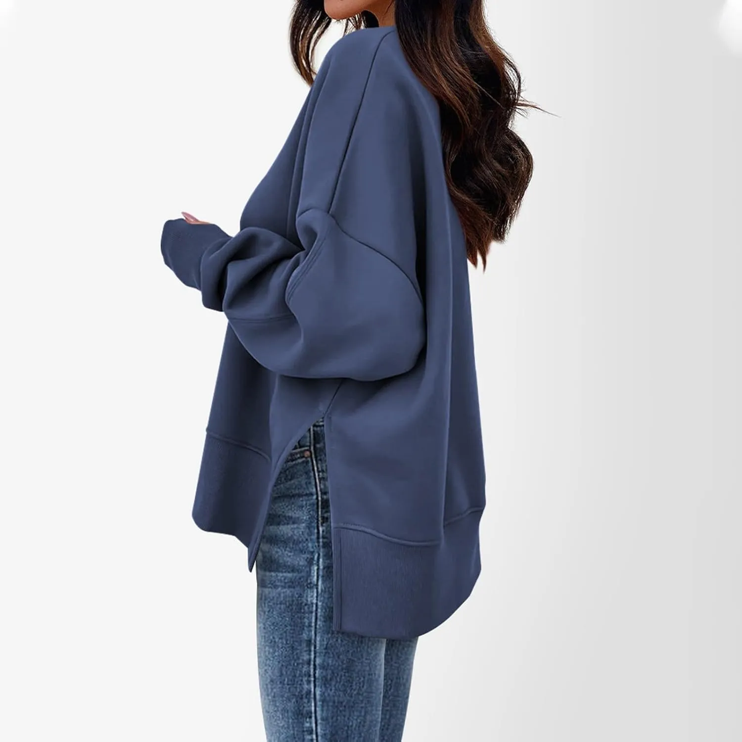 Sweaters for Women Oversized Sweatshirt Side Split Solid Plain Comfort Hoodie with Thumb Hole Fall Fashion 2024
