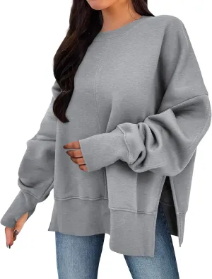 Sweaters for Women Oversized Sweatshirt Side Split Solid Plain Comfort Hoodie with Thumb Hole Fall Fashion 2024