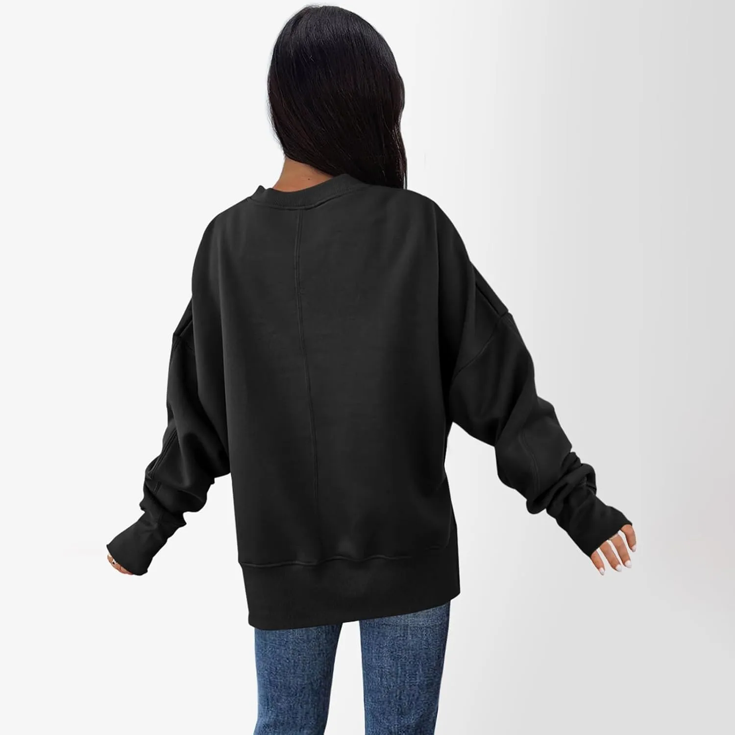 Sweaters for Women Oversized Sweatshirt Side Split Solid Plain Comfort Hoodie with Thumb Hole Fall Fashion 2024