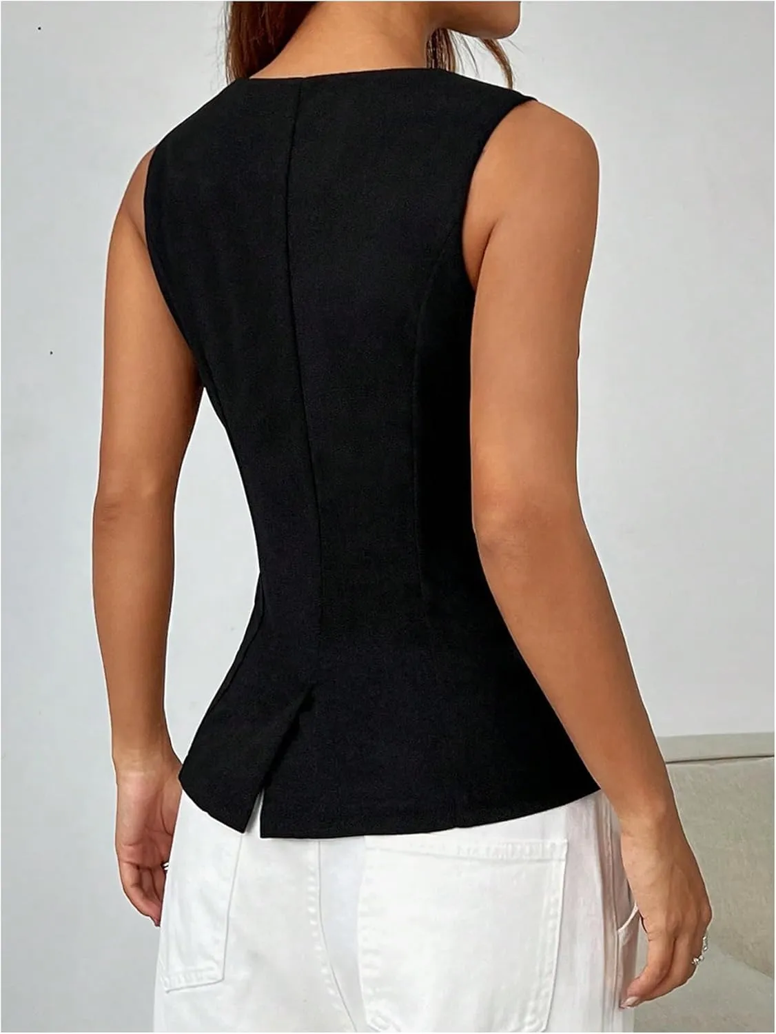 SweatyRocks Women's Split Button Down Blazer Vest Crewneck Sleeveless Suit Vest Jackets