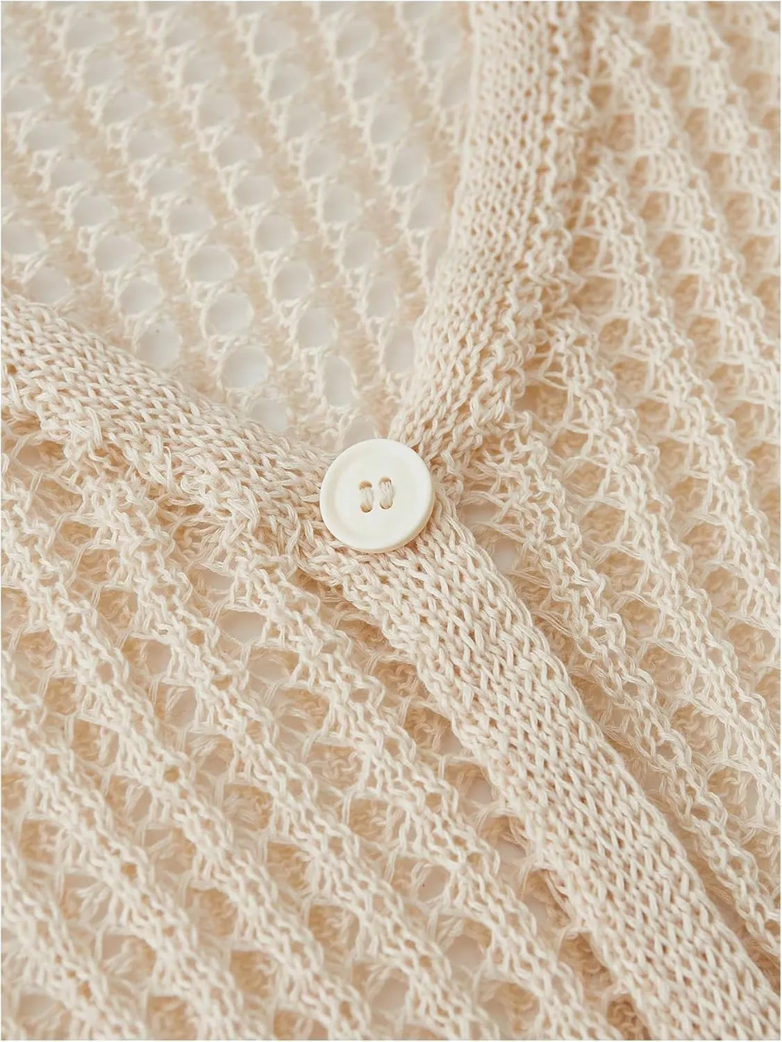 SweatyRocks Women's V Neck Hollow Out Long Sleeve Cardigans Button Up Crop Sweaters Outwear