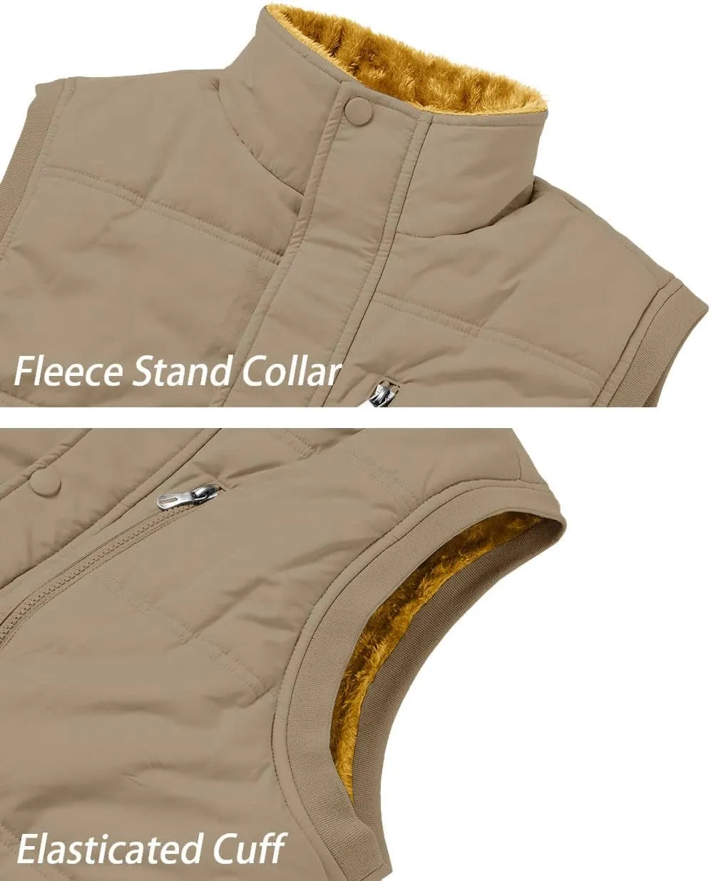 TACVASEN Men's Winter Vests Sleeveless Jackets Casual Outerwear Warm Fleece Lined Stand Collar Padded Coat