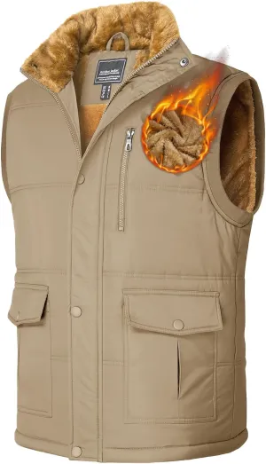 TACVASEN Men's Winter Vests Sleeveless Jackets Casual Outerwear Warm Fleece Lined Stand Collar Padded Coat