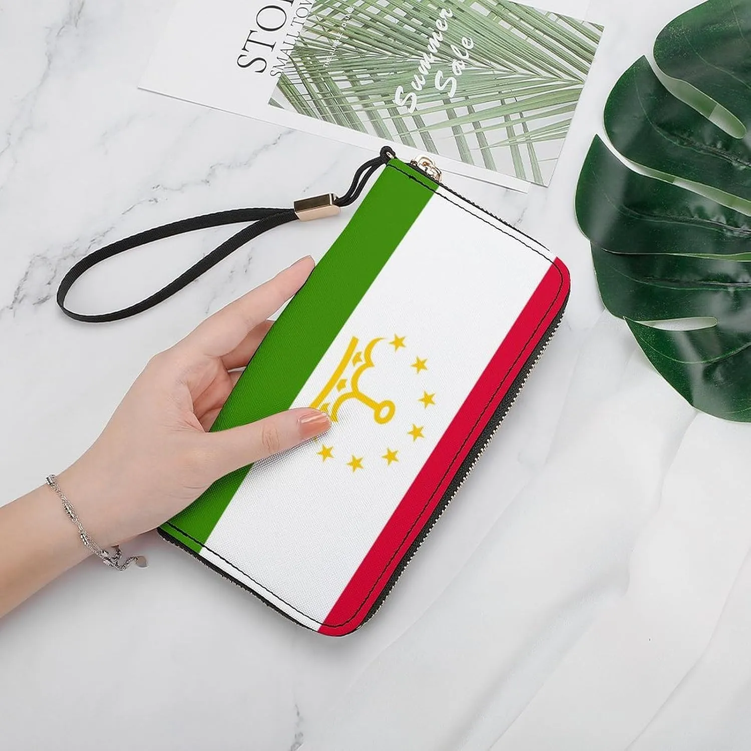 Tajikistan Flag Long Purse with Removable Wristlet Stylish PU Leather Zipper Wallet for Women Men